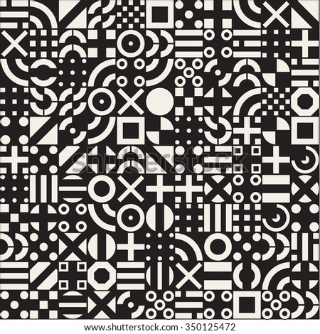 Vector Seamless White Geometric Primitive Square Blocks Grid Pattern on Black Abstract Background