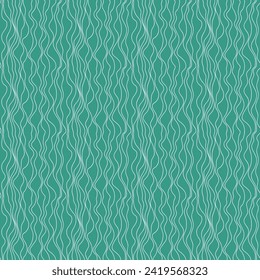 Vector seamless white irregular hand drawing lines on a green vector seamless pattern background. Geometric striped ornament wood grain modern monochrome linear stylish texture.