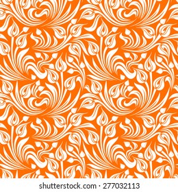 Vector Seamless White And Orange Floral Pattern.