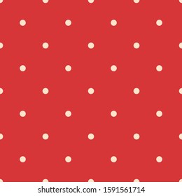 Vector seamless white pattern dot on red background. Decorative illustration, good for printing.  
Great for label, print, packaging, fabric. Small polka dot seamless pattern background. 