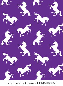 Vector seamless white silhouette unicorn pattern on purple violet background 