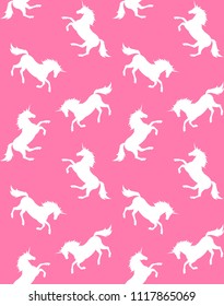 vector seamless white unicorn horse  silhouette print pattern isolated on pink background