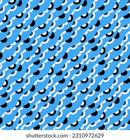 Vector seamless white-black-blue pattern slanted for the design of paper, fabric, shawl, hijab, napkins, tablecloths 3 colors, geometry.