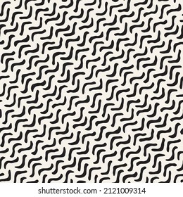 Vector seamless wiggly brush strokes pattern. Repeating geometric wavy lines texture. Stylish monochrome background design.