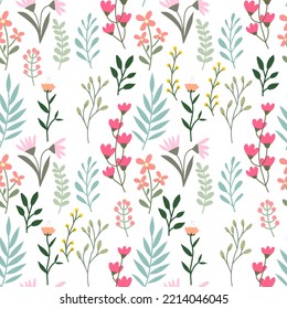 Vector seamless wild floral pattern  on a transparency background.