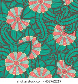 Vector seamless wild flowers pattern in flat colors. Can use for textile or wrapping paper design