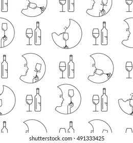 Vector seamless wine tasting pattern in trendy linear style. 