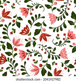 Vector Seamless Winter Flora Pattern