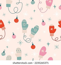 vector seamless winter patten with mittens