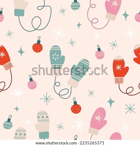 vector seamless winter patten with mittens