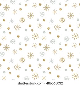 Vector Seamless Winter Pattern Background with Sikver and Gold Snowflakes. Can be used for textile, parer, scrapbooking, wrapping, web and print design