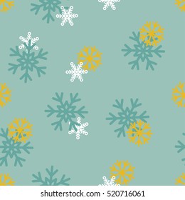 Vector Seamless Winter Pattern Background with Snowflakes on color Background. Can be used for textile, parer, scrapbooking, wrapping, web and print design
