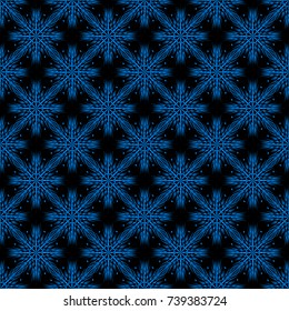 Vector Seamless Winter Pattern Background with blue Snowflakes on Black Background. Can be used for textile, parer, scrapbooking, wrapping, web and print design.