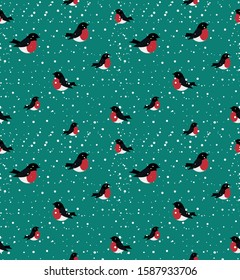 vector seamless winter pattern in bullfinches