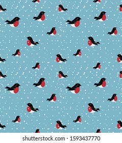 vector seamless winter pattern in bullfinches