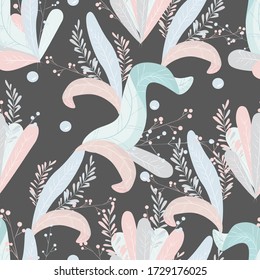 Vector seamless winter pattern of fairy leaves