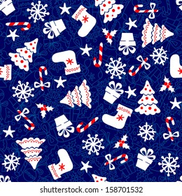 Vector seamless winter pattern on blue background