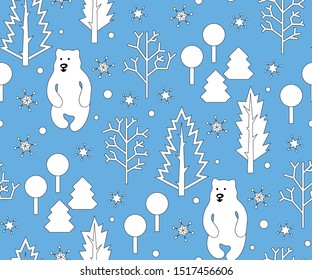 Vector seamless winter pattern with white polar bears. Vector pattern. Print for textile, cloth, wallpaper, scrapbooking