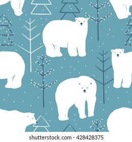 Vector seamless winter pattern with white polar bears