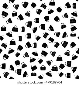 Vector Seamless Womens Handbag Pattern on White Background.