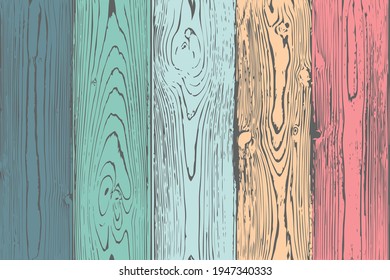 vector seamless wood textures, colorful painted wooden fence or wall, vertical boards of different colors in a solid pattern, wooden rainbow