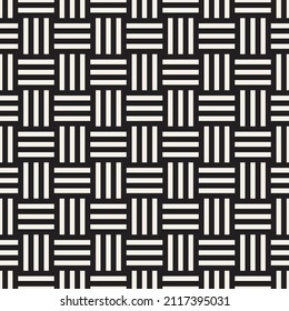 Vector seamless woven lines pattern. Repeating geometric rectangle elements. Stylish monochrome background design.