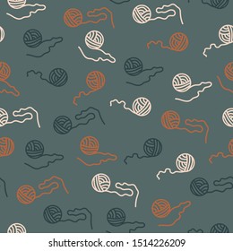 Vector seamless yarn pattern in grey and orange. Simple abstract ball made into repeat. Great for background, wallpaper, wrapping paper, packaging, fashion.
