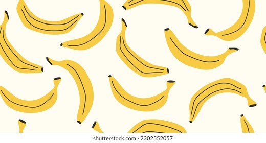 Vector seamless yellow banana pattern. Trendy hand drawn texture. Modern abstract design for paper, cover, fabric.
