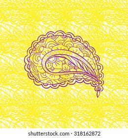 Vector seamless yellow pattern with violet mandala