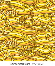 Vector seamless yellow waves pattern, abstract hand-drawn pattern for wallpapers and web, ready to use