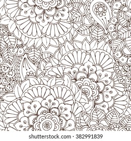Vector seamless zentangle floral pattern. Vector illustration with abstract flowers in oriental style for the design of posters, invitations, greetings, flyers and antistress pictures for coloring