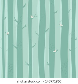 Vector seammless pattern with trees and birds