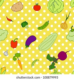 vector seampless yellow background cartoon vegetables circles