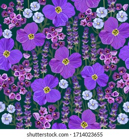 Vector seanless floral pattern with lavender and wild flowers