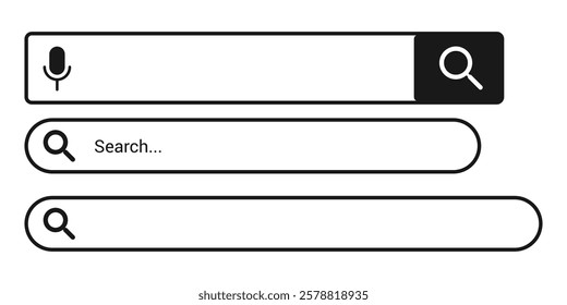 Vector search bar icon design. Flat vector search bar icon with magnifying glass for app design.