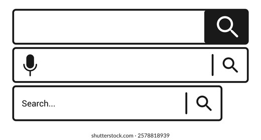Vector search bar icon design. Flat vector search bar icon with magnifying glass for app design.