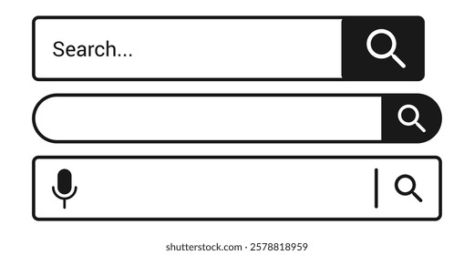 Vector search bar icon design. Flat vector search bar icon with magnifying glass for app design.