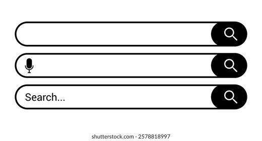 Vector search bar icon. Flat design search bar icon with magnifying glass for web interface. 