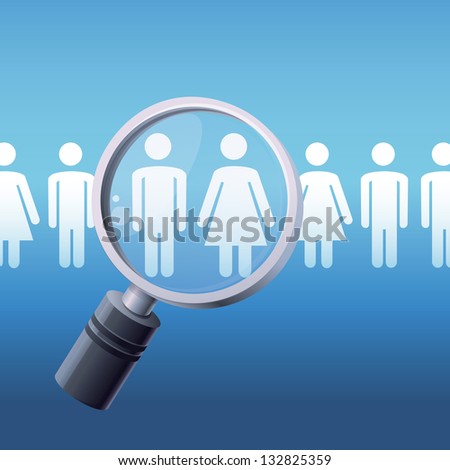 Vector search concept - magnify glass and male and female icons