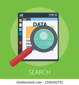 Vector search engine illustration, web development data and seo with " search " website data search concept