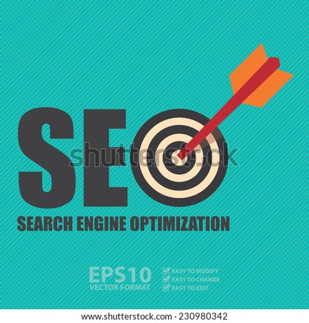 Vector : Search Engine Optimization, SEO Concept With Dart Hitting a Target Bullseye