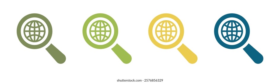 Vector Search With Globe Icon Set