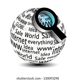 Vector search icon - globe with magnifier