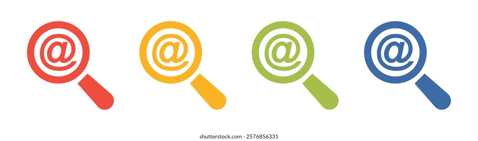 Vector Search With At Sign Icon Set