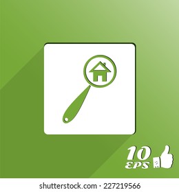 Vector searching for house of home with magnifying icon. Flat style