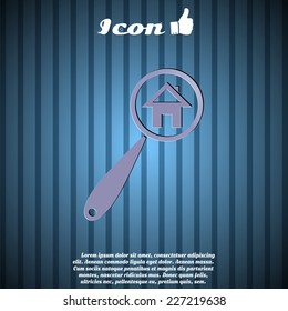 Vector searching for house of home with magnifying icon. Flat style
