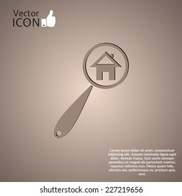 Vector searching for house of home with magnifying icon. Flat style