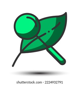 Vector searching and leaf filled line icon green monotone small shadow, analysis and research concept, 64x64 pixel perfect for website UI media, mobile application, poster design