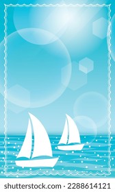 Vector Seascape Background Illustration With Blue Sky And Yachts Sailing On The Sea.