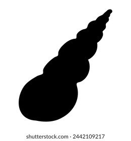 Vector seashell black silhouette illustration. Hand drawn maritime seashell sketch. Monochrome undersea seashell drawing. Isolated design element in silhouette style for icon, logo, seafood shop, menu